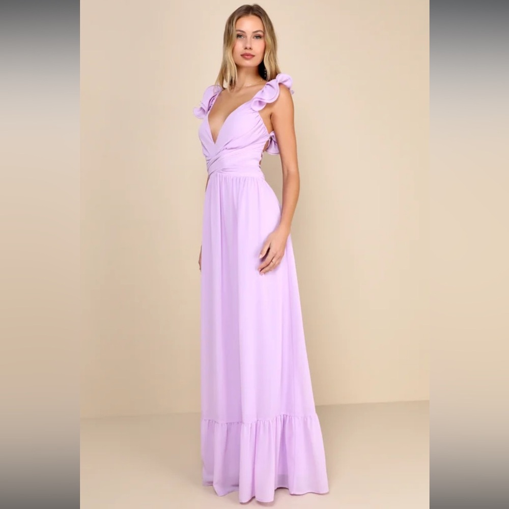 NWT- Soiree Celebration Purple Ruffled Lace-Up Dress - Picture 3 of 16